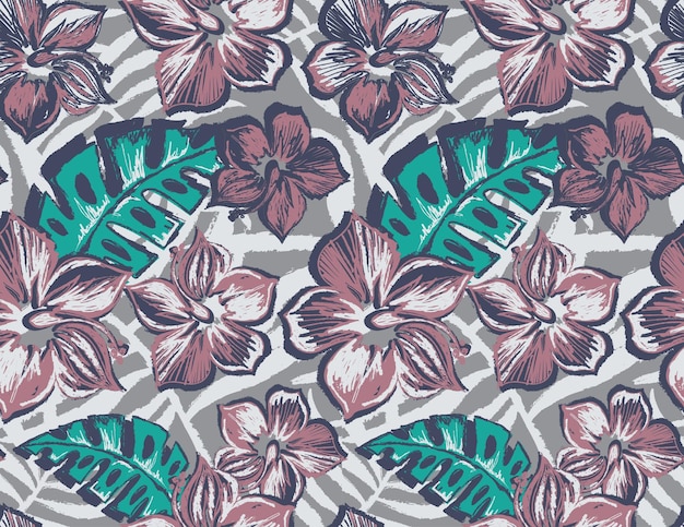빈티지 하와이 디자인으로 열대 자연 원활한 패턴 일러스트
