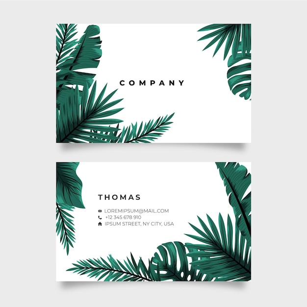 Tropical nature with exotic leaves horizontal double-sided business card