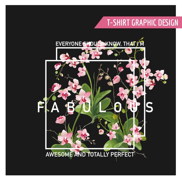 Sfondo di fiori di orchidea tropicale. t-shirt con grafica design in