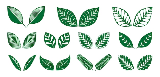 Тропические органические листья силуэт иконки набор коллекция