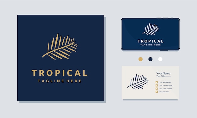 Vector tropical palm leaf minimalist logo graphic design inspiration