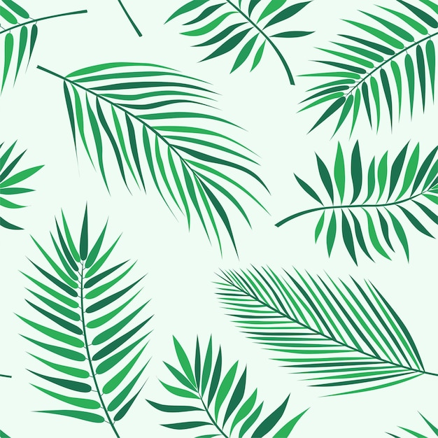 Tropical palm leaves pattern - seamless modern material design background. Exotic branches from rainforest. Light green colors. Template for wrapping paper, fabric, cover, textile, business cards