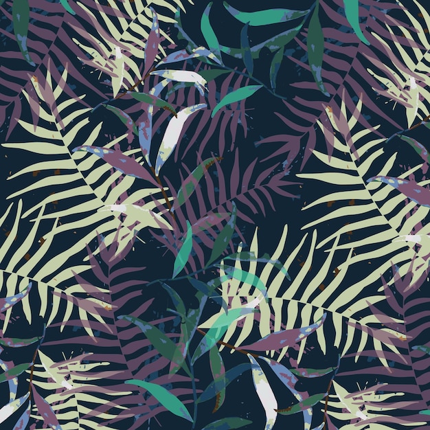 Tropical palm leaves, vector pattern. Jungle foliage illustration. Exotic plants. Summer beach flora