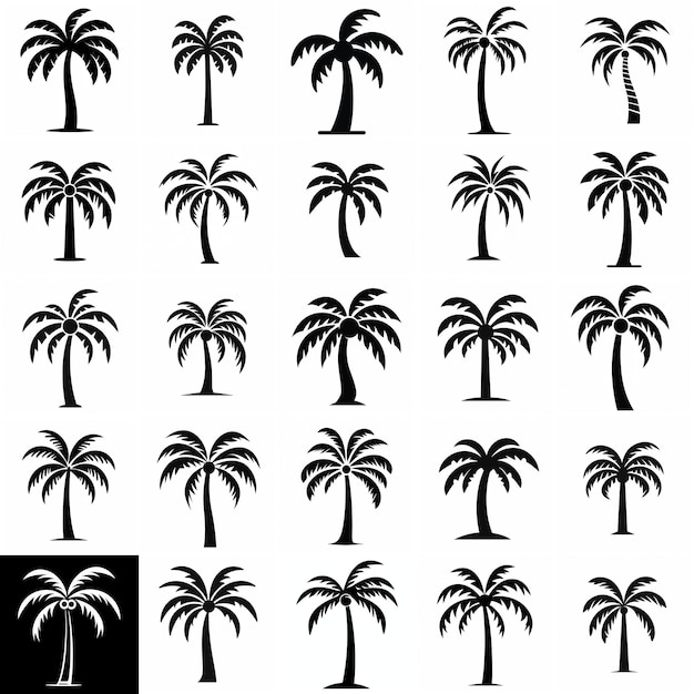 Tropical Palm Tree Icon Set for Various Applications