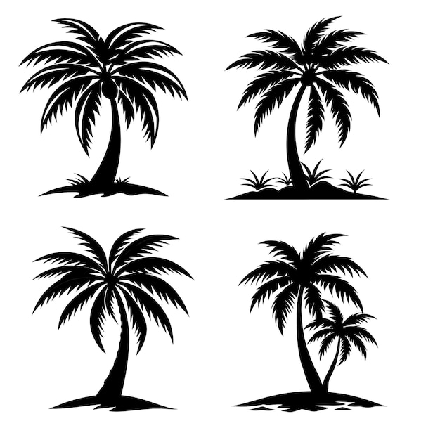 Tropical palm tree vector silhouettes