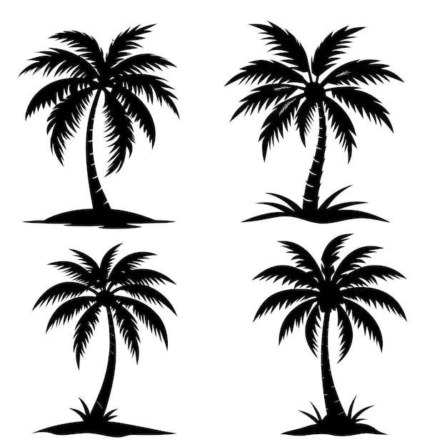 Tropical palm tree vector silhouettes