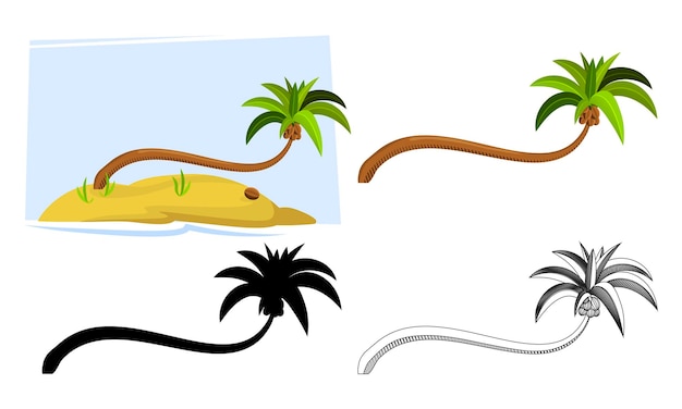 Tropical palm trees Illustration of a palm tree black silhouettes and outline contours