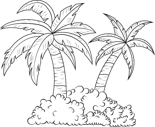 Vector tropical palm trees with bush at the base vector illustration without background and without color