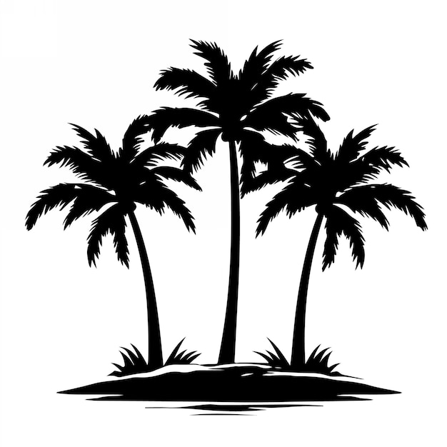 Vector tropical palm trees with leaves and black silhouettes isolated on a white background vector