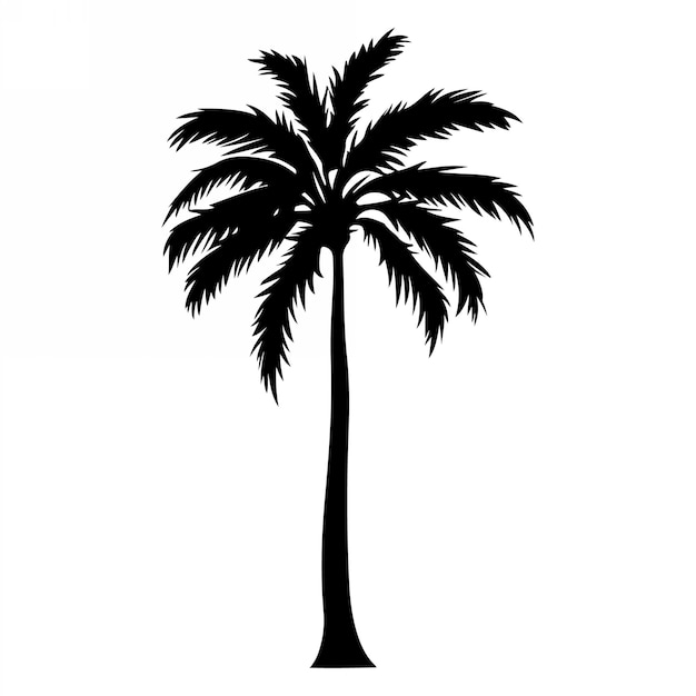 Tropical palm trees with leaves and black silhouettes isolated on a white background Vector