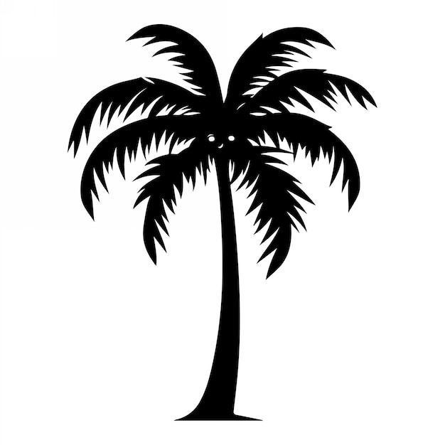 Тропические пальмы с листьями и черными силуэтами, изолированными на белом фоне