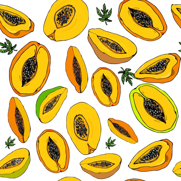 Tropical papaya seamless pattern