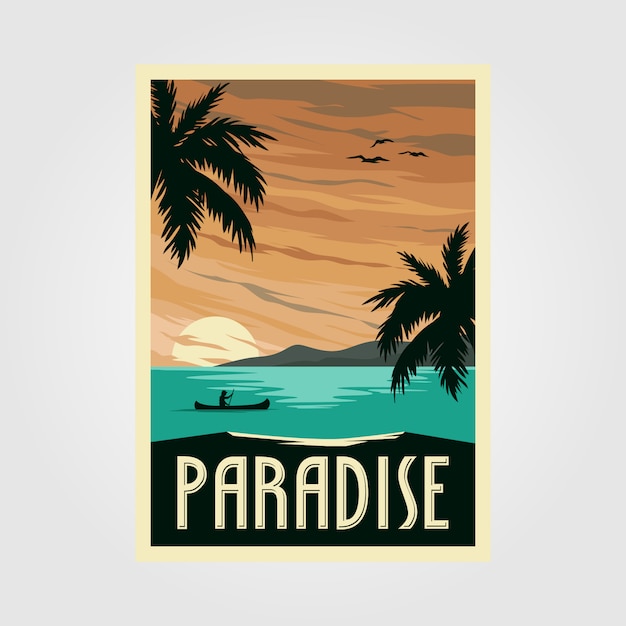 Vector tropical paradise beach vintage poster