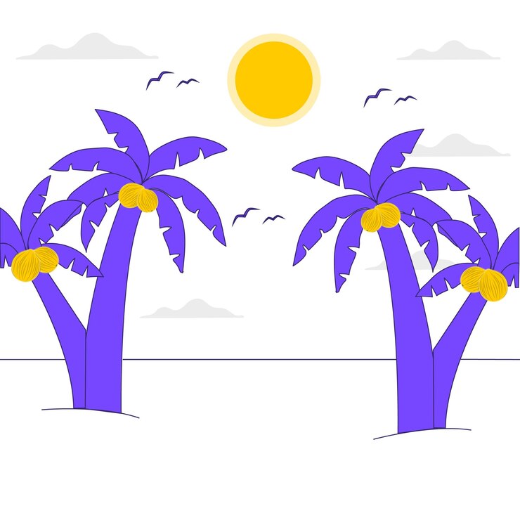 Vector tropical paradise palm trees on a sunny beach