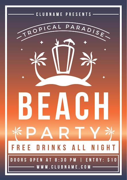 열 대 낙원 여름 해변 파티 포스터 활기찬 디자인 서식 파일 벡터 평면 그림
