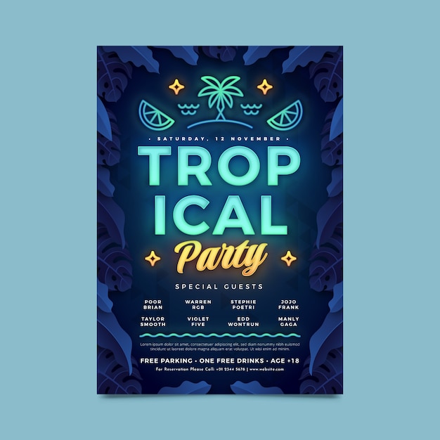 Poster al neon per feste tropicali