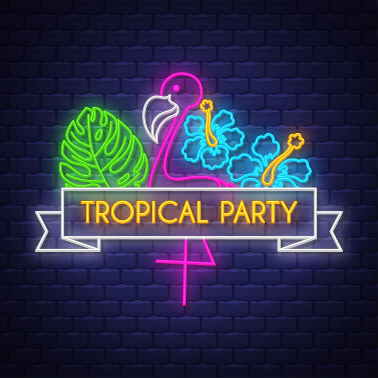 Tropical party. Neon sign lettering
