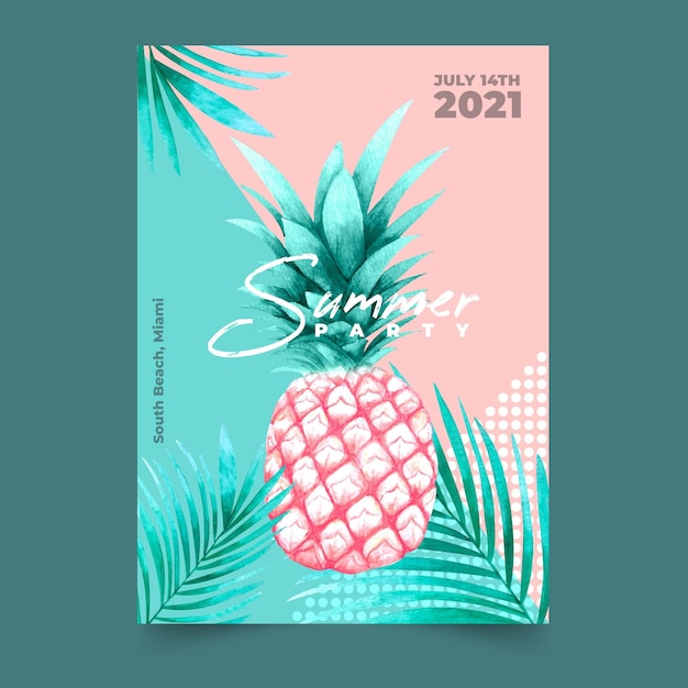 Tropical party poster template with pineapple