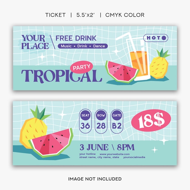 Vector tropical party ticket