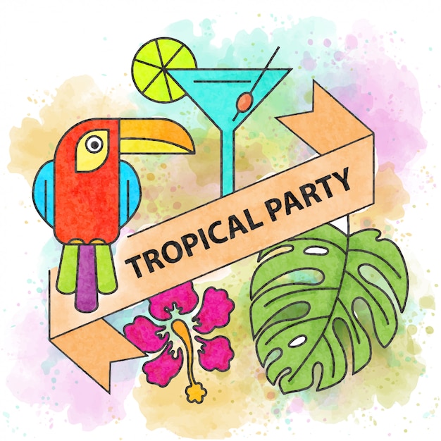 Tropical party. Watercolor summer poster