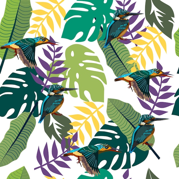 Tropical pattern with hummingbirds