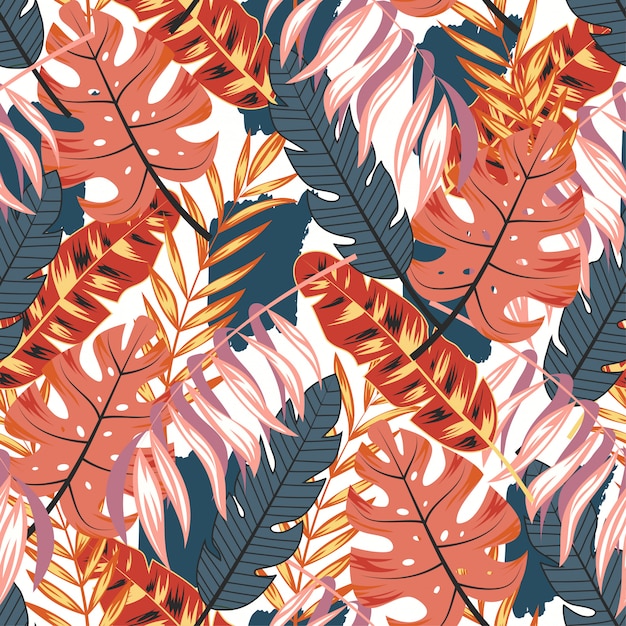 Tropical pattern with leaves and plants