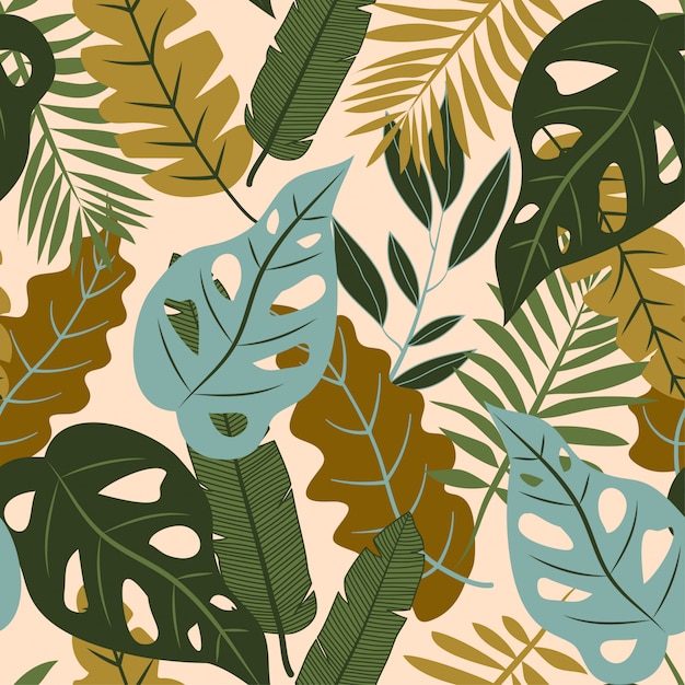 Tropical pattern with leaves and plants