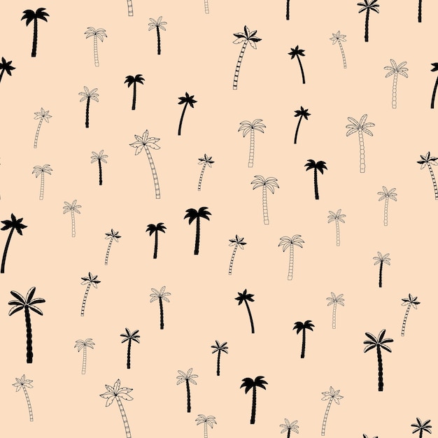 Tropical pattern with palm trees handdrawn and silhouette of palm isolated icon black