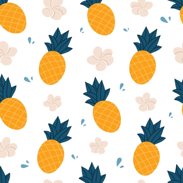 Tropical pattern with pineapples and flowers