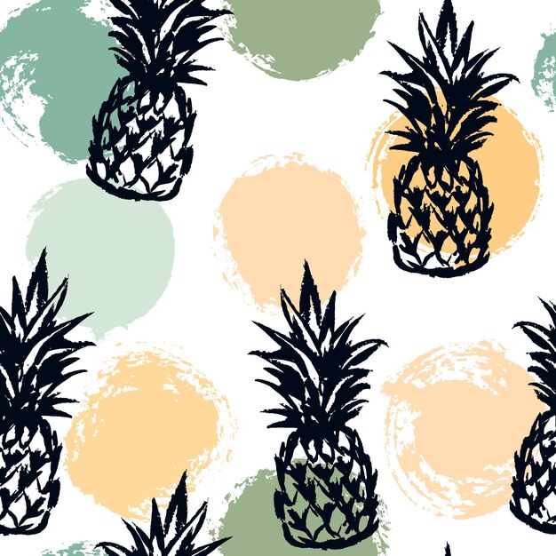 Modello senza cuciture colorato di ananas tropicale con schizzi di vernice