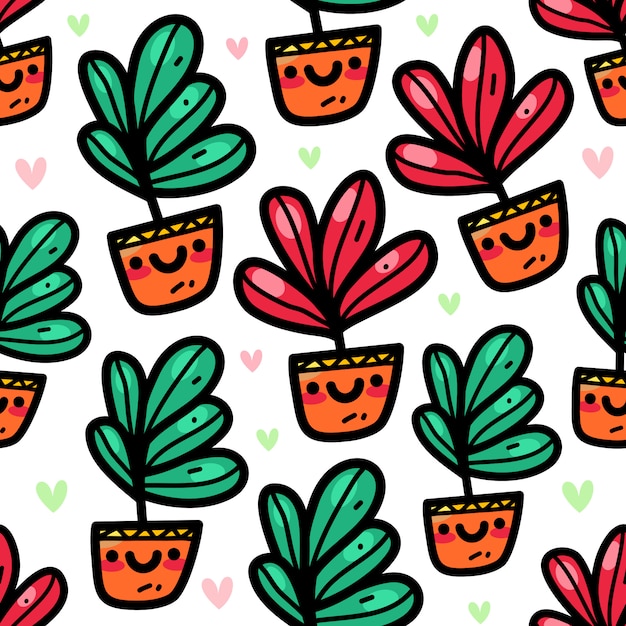 Tropical plant in doodle style seamless pattern