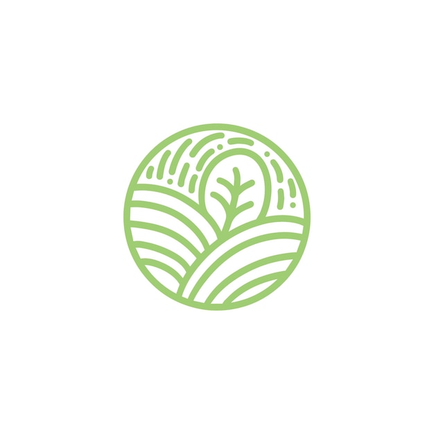 Логотип тропических растений с зелеными листьями круглая биоэмблема в круговом линейном стиле векторный абстрактный значок для дизайна