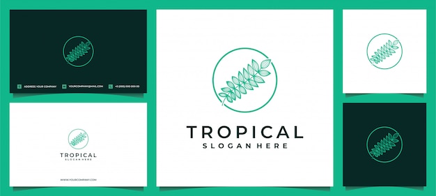 Tropical plant green leaves logo with business card