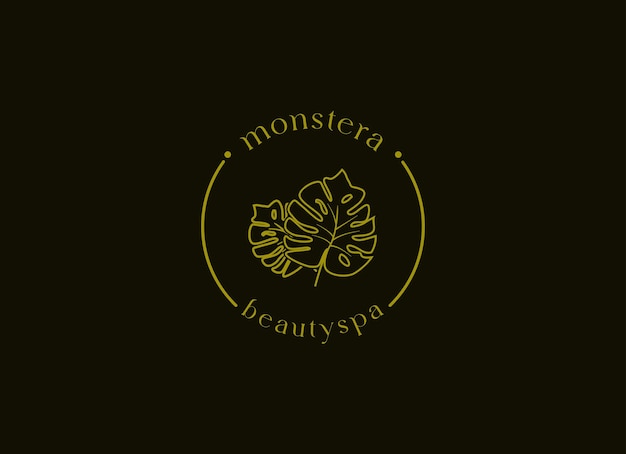 熱帯植物の葉のロゴ モンステラの葉のロゴデザイン ベクターイラスト