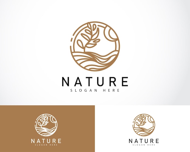 Tropical plant logo Circle flower emblem in linear n circle style Vector abstract badge for natural product design florist cosmetics ecology concept