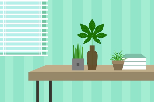 Vector tropical plants on the table