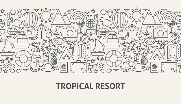 Concetto di banner resort tropicale. illustrazione vettoriale di linea website design.