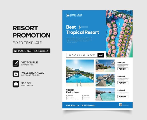 Vector tropical resort editable flyer design