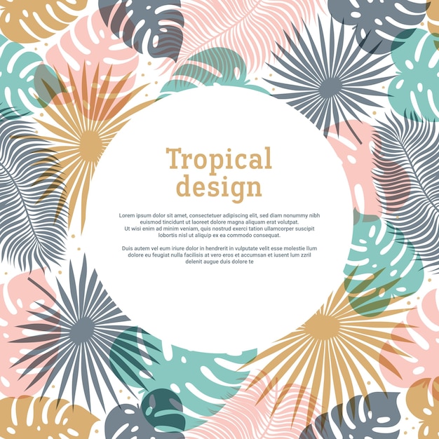 Tropical round shape frame in pastel colors with copy space