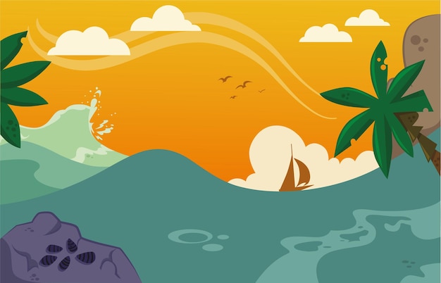 熱帯の海の漫画の背景ベクトルイラスト