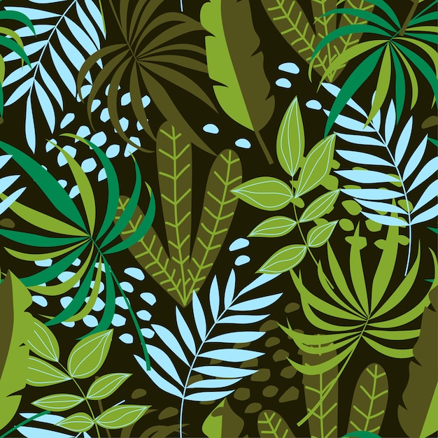 Tropical seamless background with plants and leaves