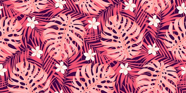 Tropical seamless background with simple flowers