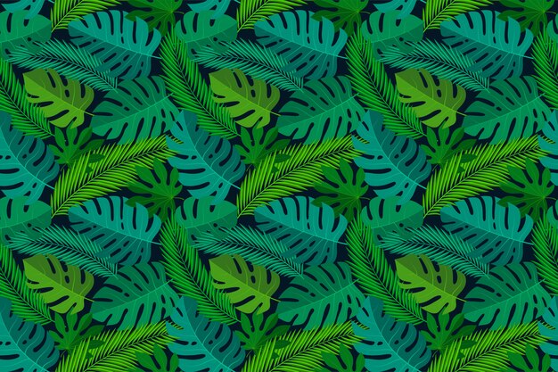 Vector tropical seamless natural pattern of exotic leaves.