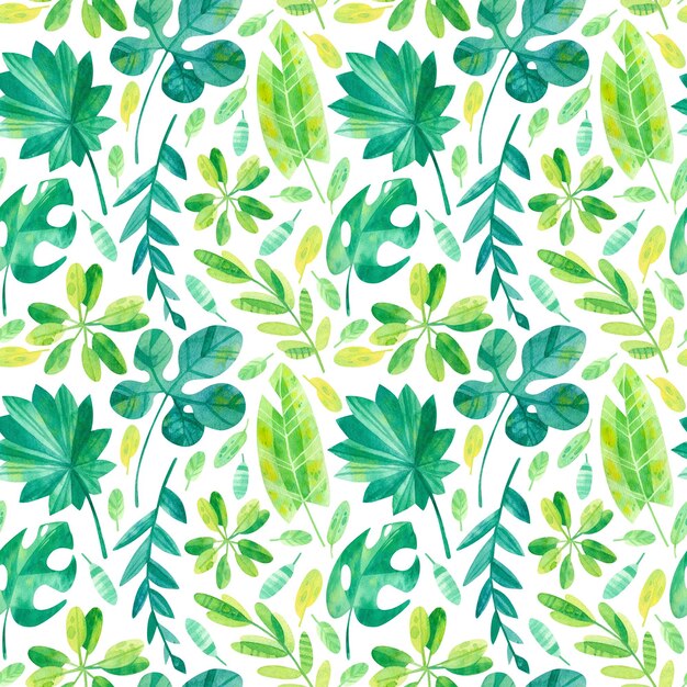 Tropical seamless pattern banana monstera jungle leaves mix watercolor clipart