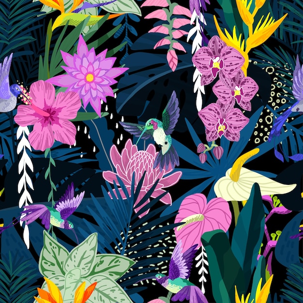 Vector tropical seamless pattern hand drawn vector art