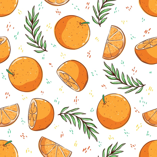 オレンジ色の果物とヤシの葉を持つ熱帯のシームレスなパターン夏のパターン
