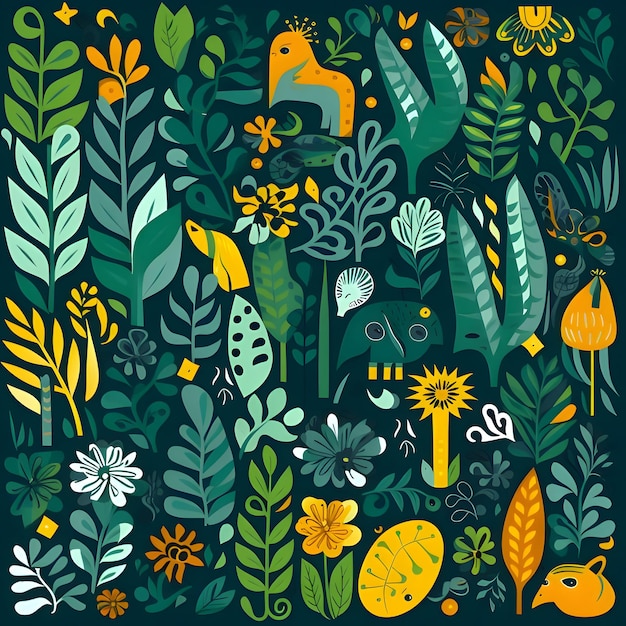 Tropical seamless pattern Vector illustration in flat style with exotic plants