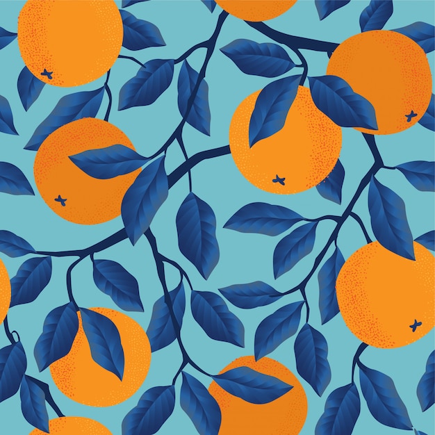 Tropical seamless pattern with oranges. Fruit repeated.