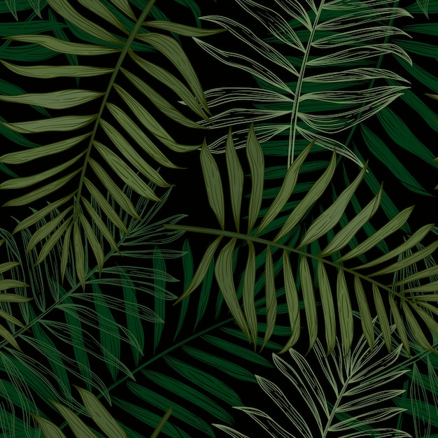 Tropical seamless pattern with palm leaves.