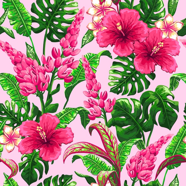 Tropical seamless pattern with palm leaves